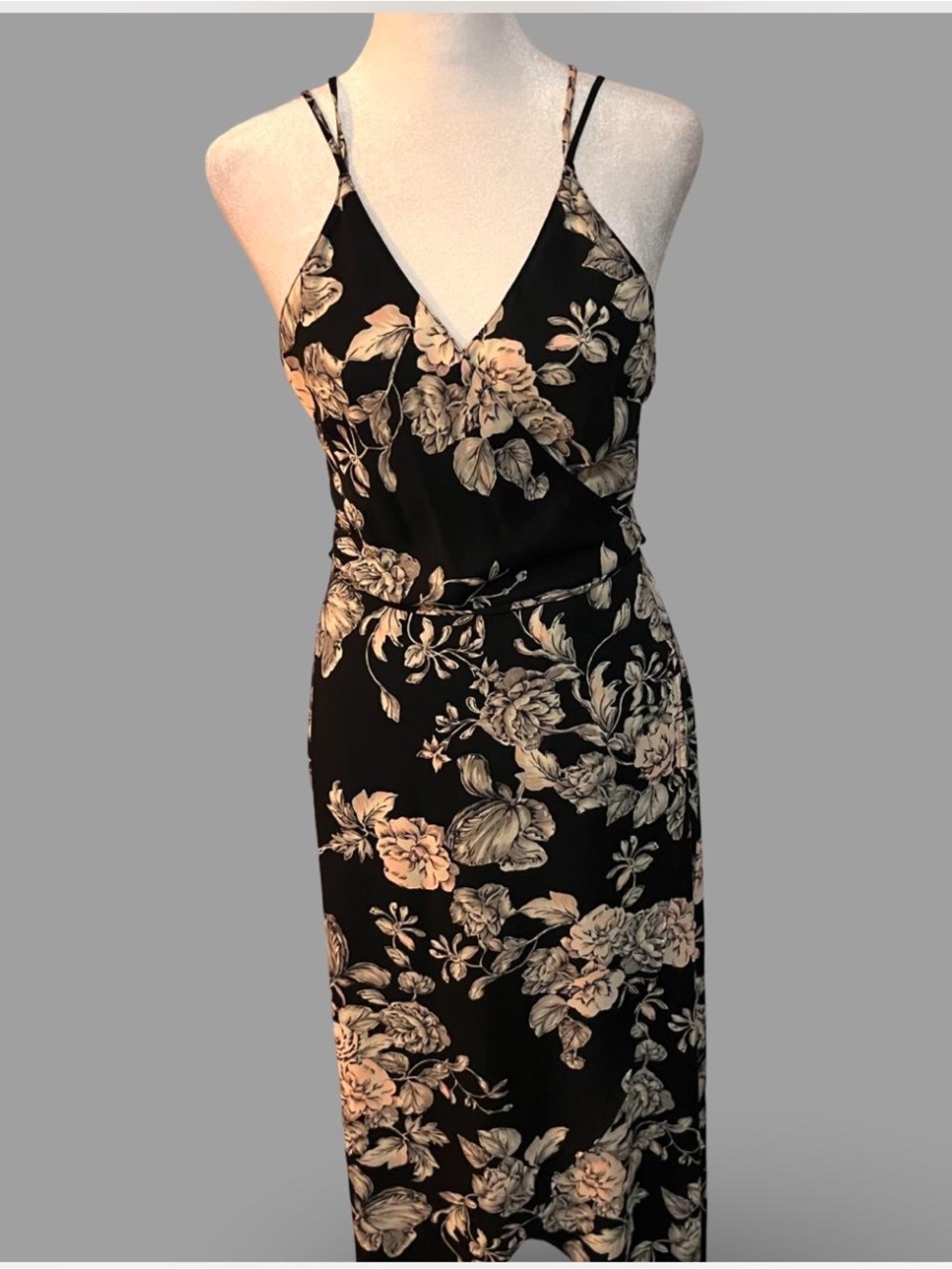 Astr Black Maxi Slip Dress with Cream Floral Print